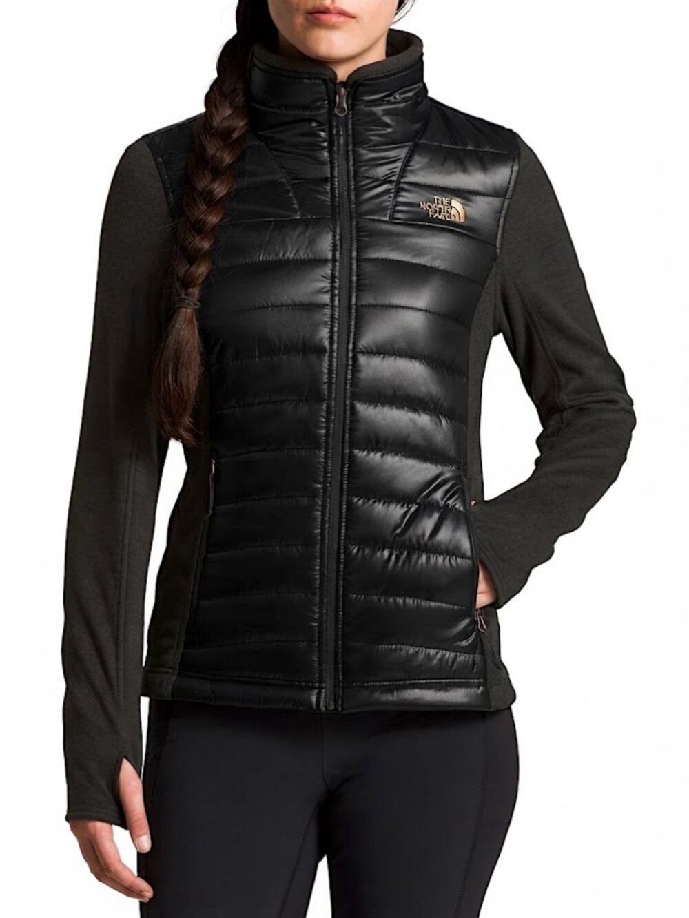 The North Face Women's Full Zip Quilter Mashup Jacket Black/Gold Logo Size XS